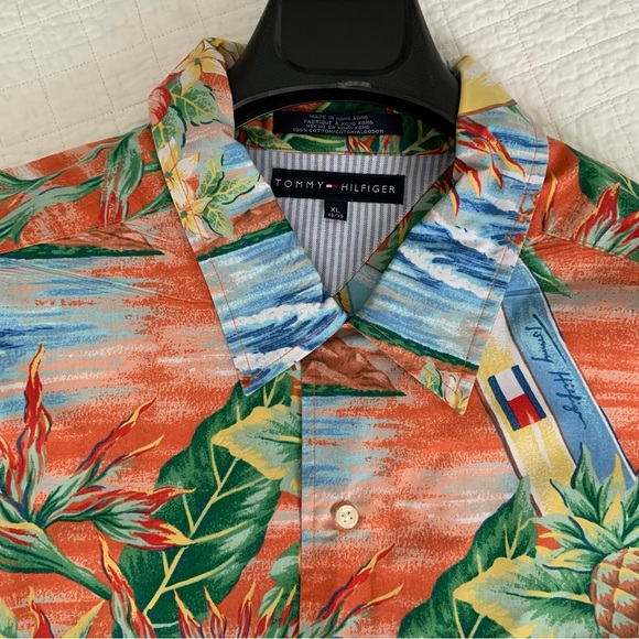 TOMMY HILFIGER HAWAIIAN TROPICAL SHIRT / VINTAGE / COTTON / XL / SHORT SLEEVE - Picture 7 of 9